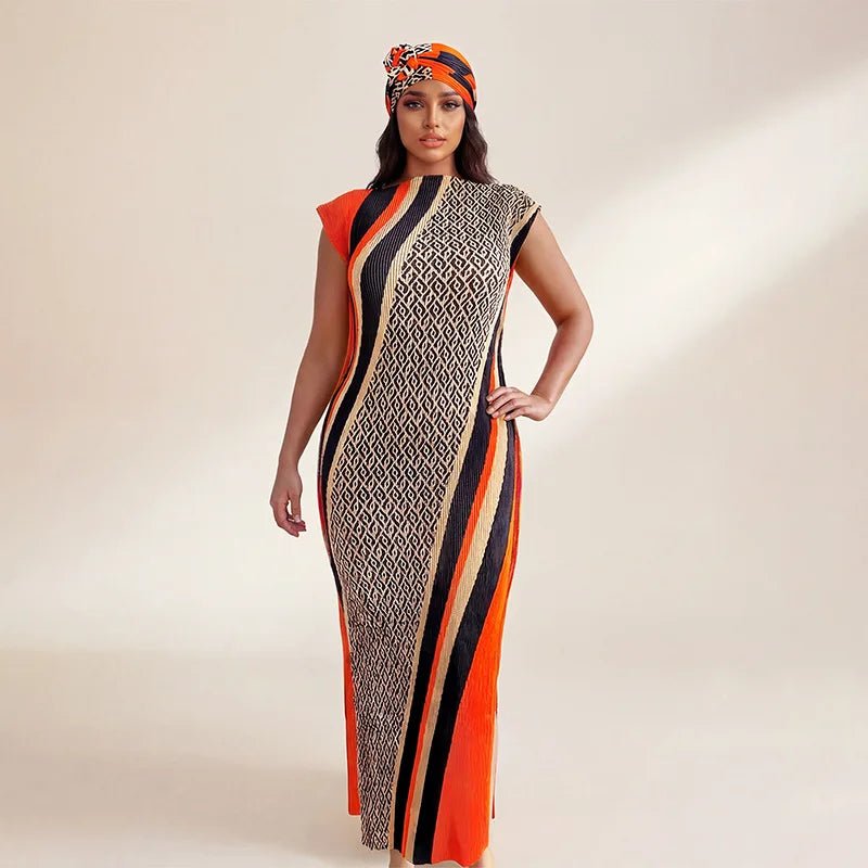 African - Inspired Long Robe Dress with Scarf – Modest Fashion - Free Delivery Worldwide only at Flexi Africa