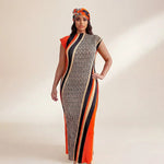 African - Inspired Long Robe Dress with Scarf – Modest Fashion - Free Delivery Worldwide only at Flexi Africa