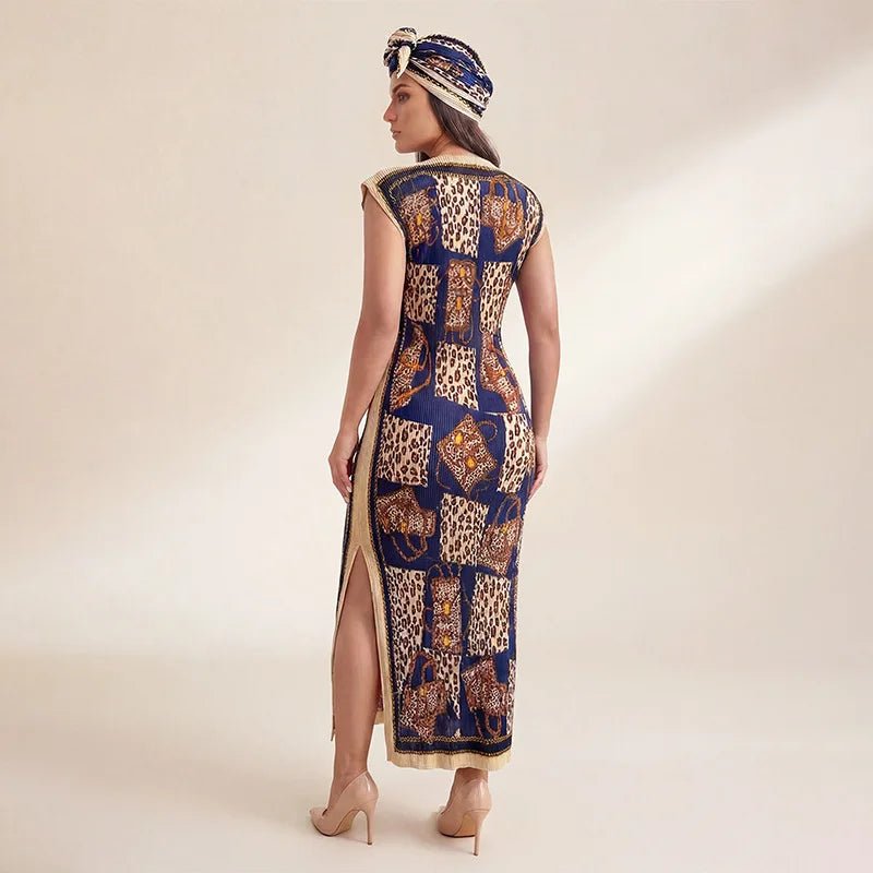 African - Inspired Long Robe Dress with Scarf – Modest Fashion - Free Delivery Worldwide only at Flexi Africa