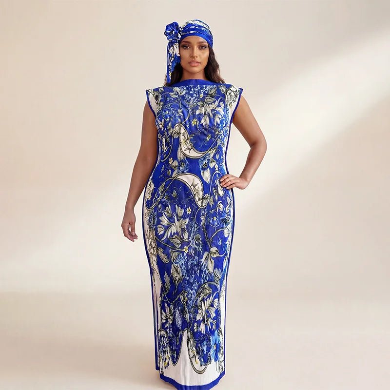 African - Inspired Long Robe Dress with Scarf – Modest Fashion - Free Delivery Worldwide only at Flexi Africa