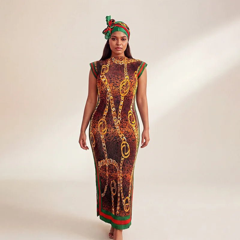 African - Inspired Long Robe Dress with Scarf – Modest Fashion - Free Delivery Worldwide only at Flexi Africa