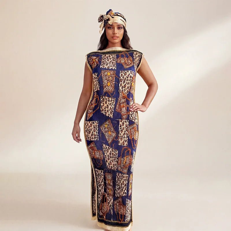 African - Inspired Long Robe Dress with Scarf – Modest Fashion - Free Delivery Worldwide only at Flexi Africa