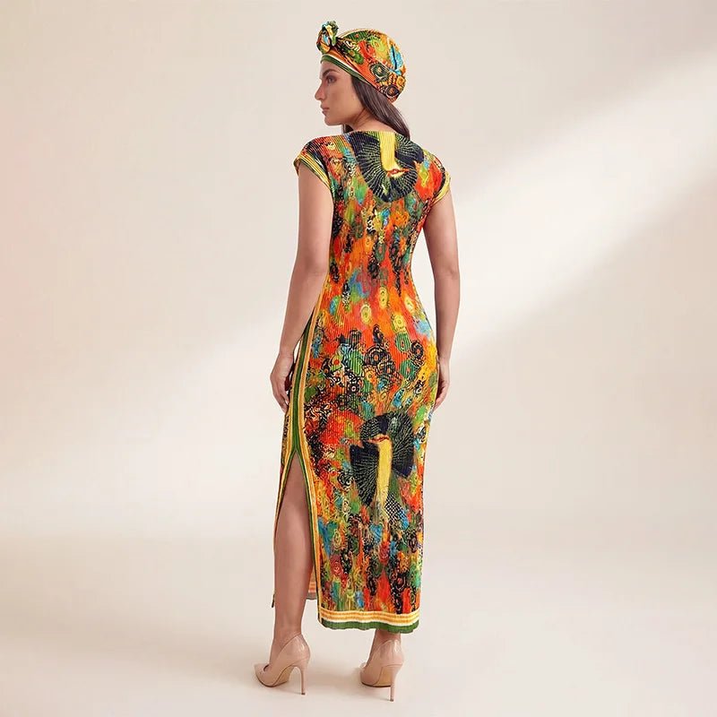 African - Inspired Long Robe Dress with Scarf – Modest Fashion - Free Delivery Worldwide only at Flexi Africa