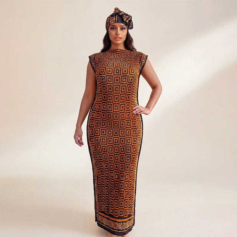 African - Inspired Long Robe Dress with Scarf – Modest Fashion - Free Delivery Worldwide only at Flexi Africa