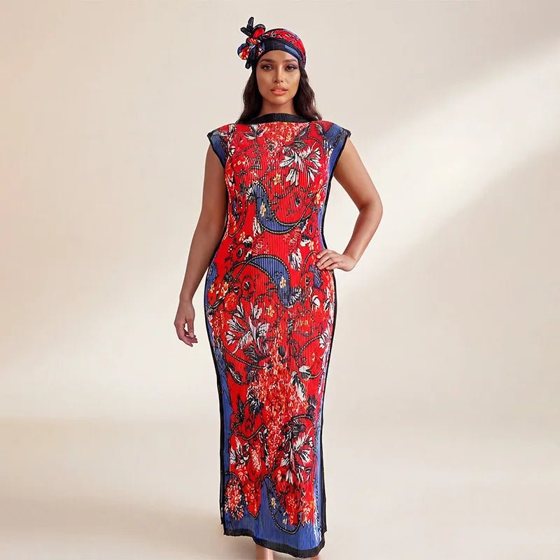 African - Inspired Long Robe Dress with Scarf – Modest Fashion - Free Delivery Worldwide only at Flexi Africa