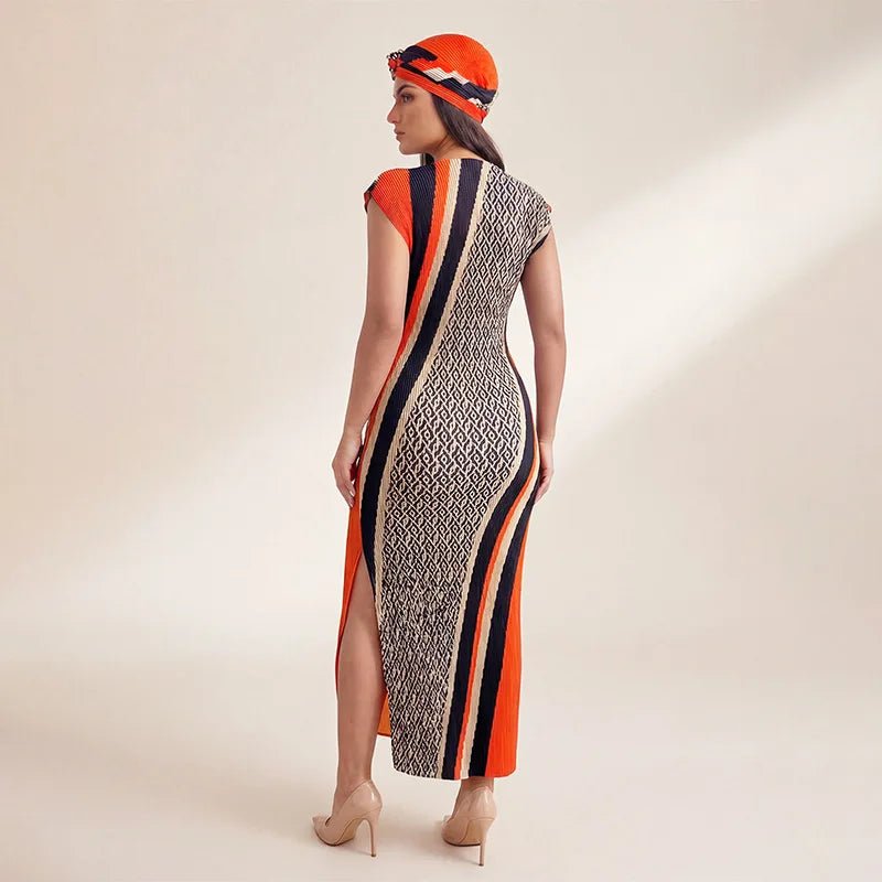 African - Inspired Long Robe Dress with Scarf – Modest Fashion - Free Delivery Worldwide only at Flexi Africa