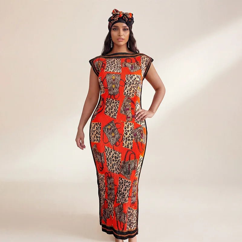 African - Inspired Long Robe Dress with Scarf – Modest Fashion - Free Delivery Worldwide only at Flexi Africa