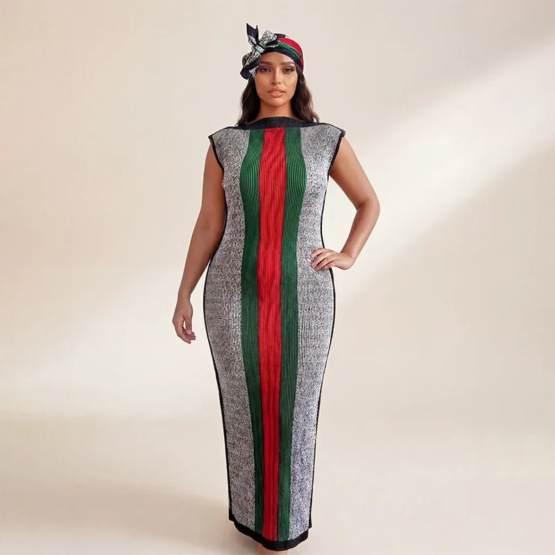 African - Inspired Long Robe Dress with Scarf – Modest Fashion - Free Delivery Worldwide only at Flexi Africa