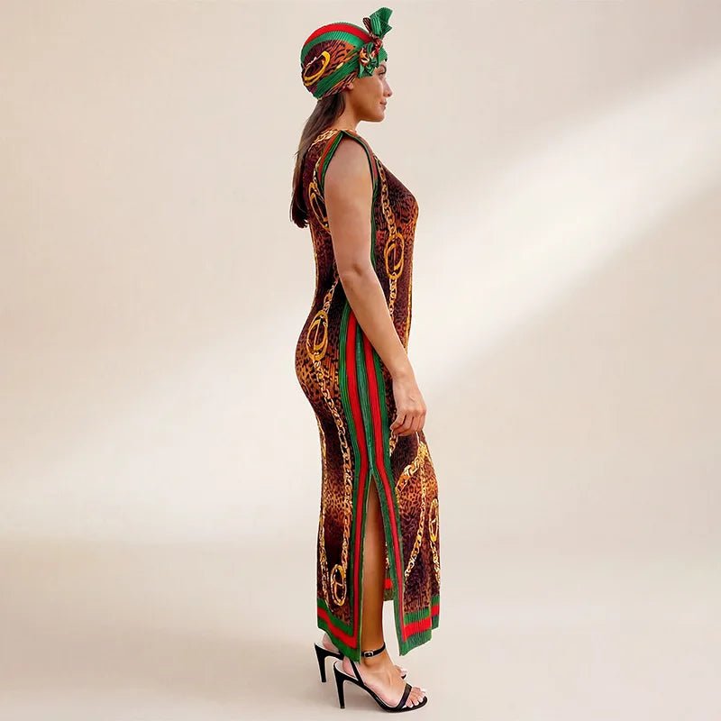 African - Inspired Long Robe Dress with Scarf – Modest Fashion - Free Delivery Worldwide only at Flexi Africa