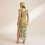 African - Inspired Long Robe Dress with Scarf – Modest Fashion - Free Delivery Worldwide only at Flexi Africa