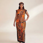African - Inspired Long Robe Dress with Scarf – Modest Fashion - Free Delivery Worldwide only at Flexi Africa