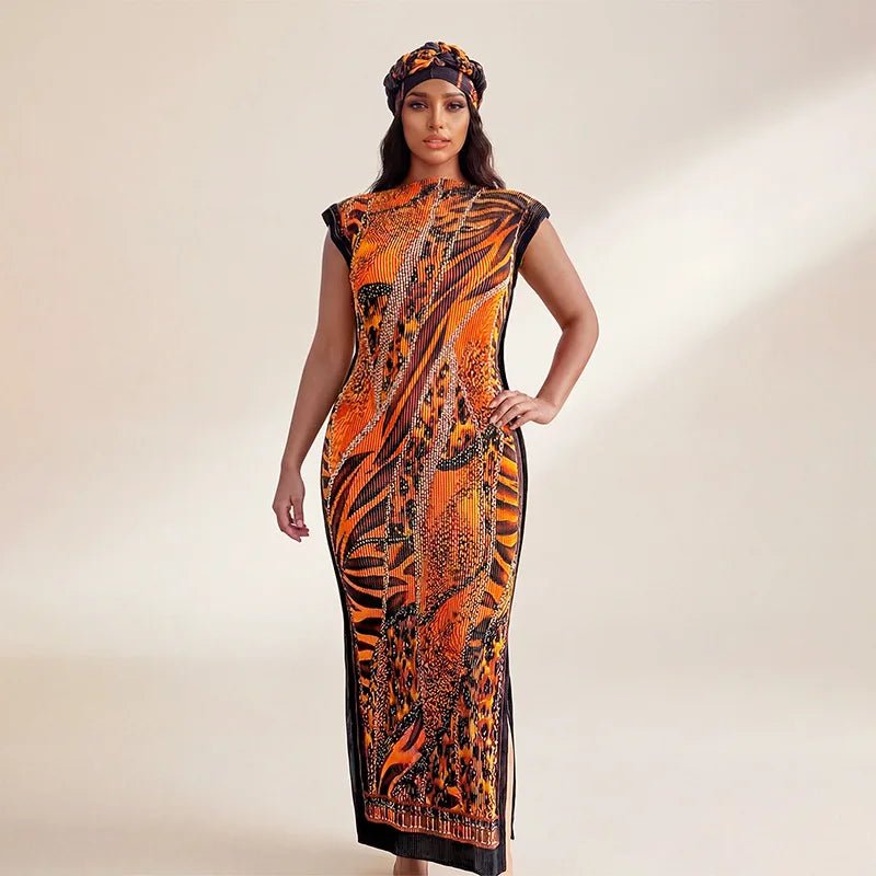 African - Inspired Long Robe Dress with Scarf – Modest Fashion - Free Delivery Worldwide only at Flexi Africa