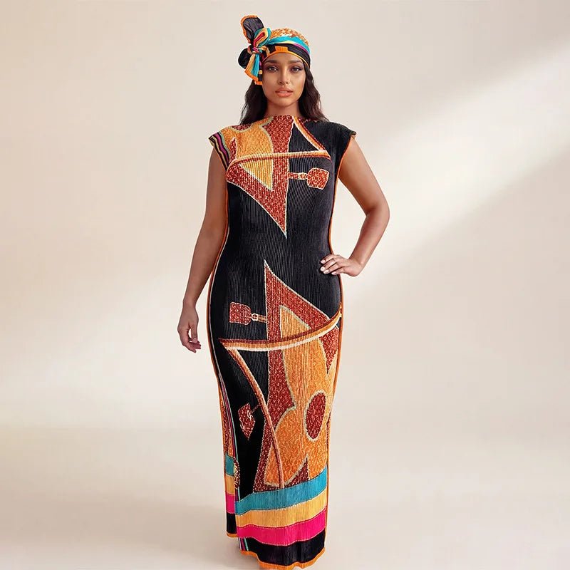 African - Inspired Long Robe Dress with Scarf – Modest Fashion - Free Delivery Worldwide only at Flexi Africa