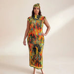 African - Inspired Long Robe Dress with Scarf – Modest Fashion - Free Delivery Worldwide only at Flexi Africa