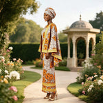 African-Inspired Maxi Dress with Cape & Headscarf - Free Delivery Worldwide only at Flexi Africa