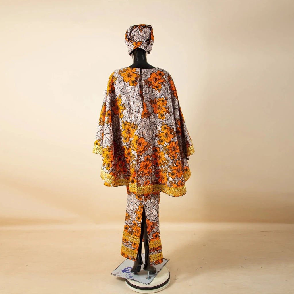 African-Inspired Maxi Dress with Cape & Headscarf - Free Delivery Worldwide only at Flexi Africa