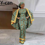 African-Inspired Maxi Dress with Cape & Headscarf - Free Delivery Worldwide only at Flexi Africa