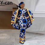 African-Inspired Maxi Dress with Cape & Headscarf - Free Delivery Worldwide only at Flexi Africa