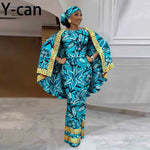 African-Inspired Maxi Dress with Cape & Headscarf - Free Delivery Worldwide only at Flexi Africa