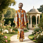 African-Inspired Maxi Dress with Cape & Headscarf - Free Delivery Worldwide only at Flexi Africa