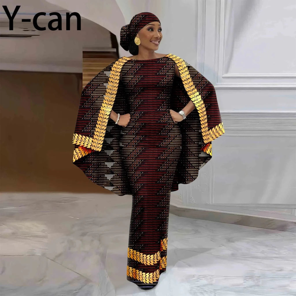African-Inspired Maxi Dress with Cape & Headscarf - Free Delivery Worldwide only at Flexi Africa