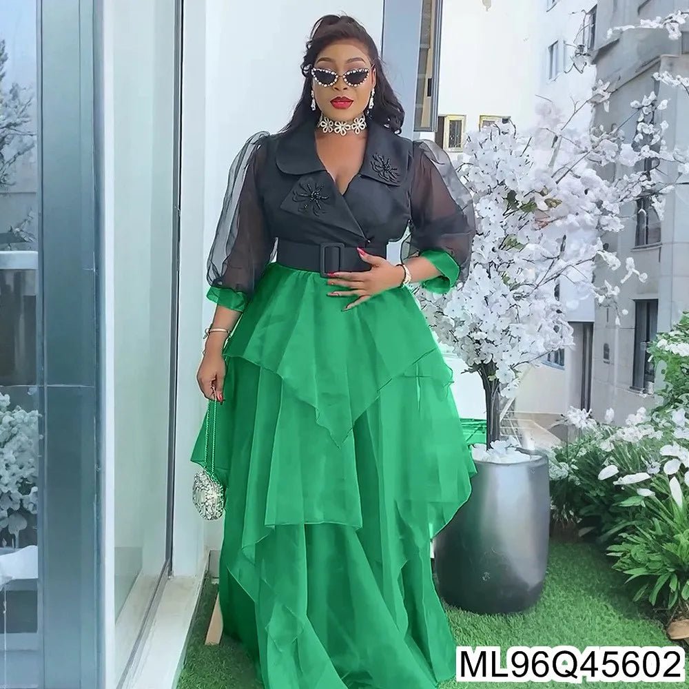African - Inspired Plus Size Elegant Maxi Dress – Sweet & Spicy Color - Block Style - Free Delivery Worldwide only at Flexi Africa