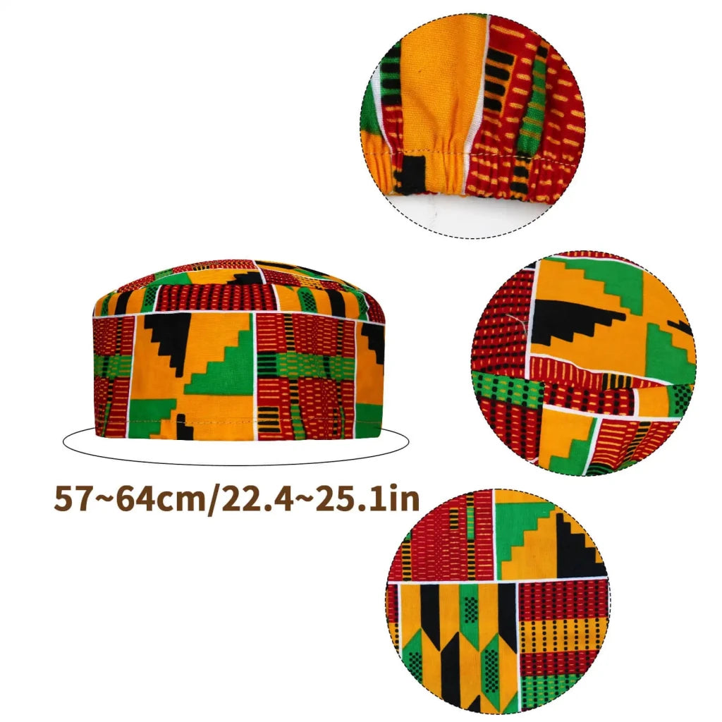 African Kente Kufi Hat and Stole Sash Set – Traditional Black History Celebration Outfit Accessories - Free Delivery Worldwide only at Flexi Africa