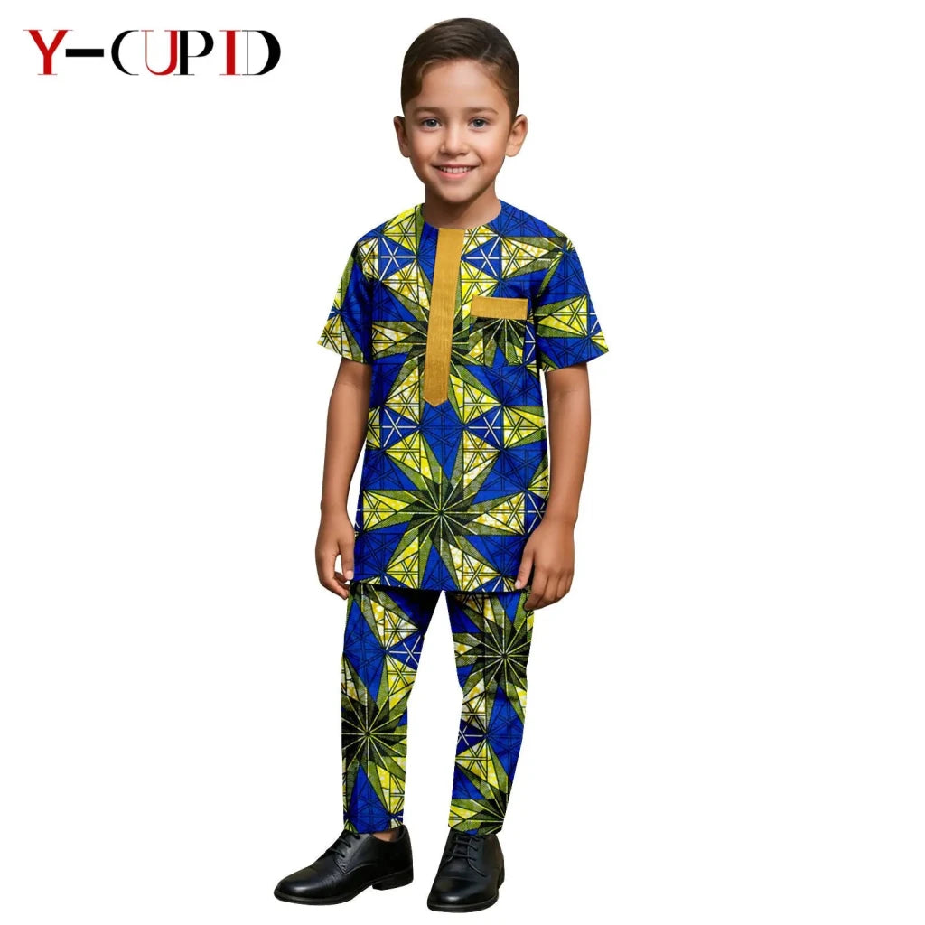 African Kids Dashiki Print Silk – Bazin Riche Boys Outfit & Traditional Suit - Free Delivery Worldwide only at Flexi Africa