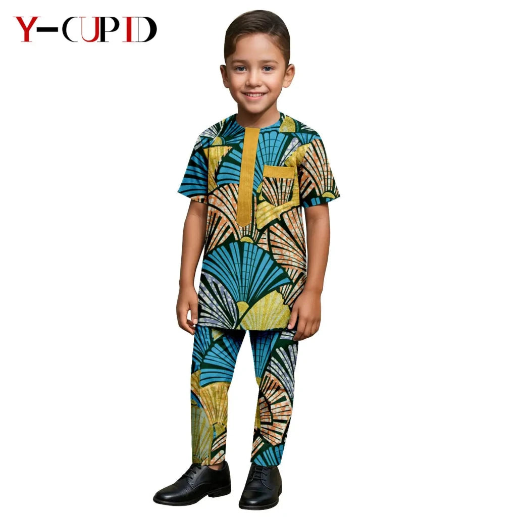 African Kids Dashiki Print Silk – Bazin Riche Boys Outfit & Traditional Suit - Free Delivery Worldwide only at Flexi Africa