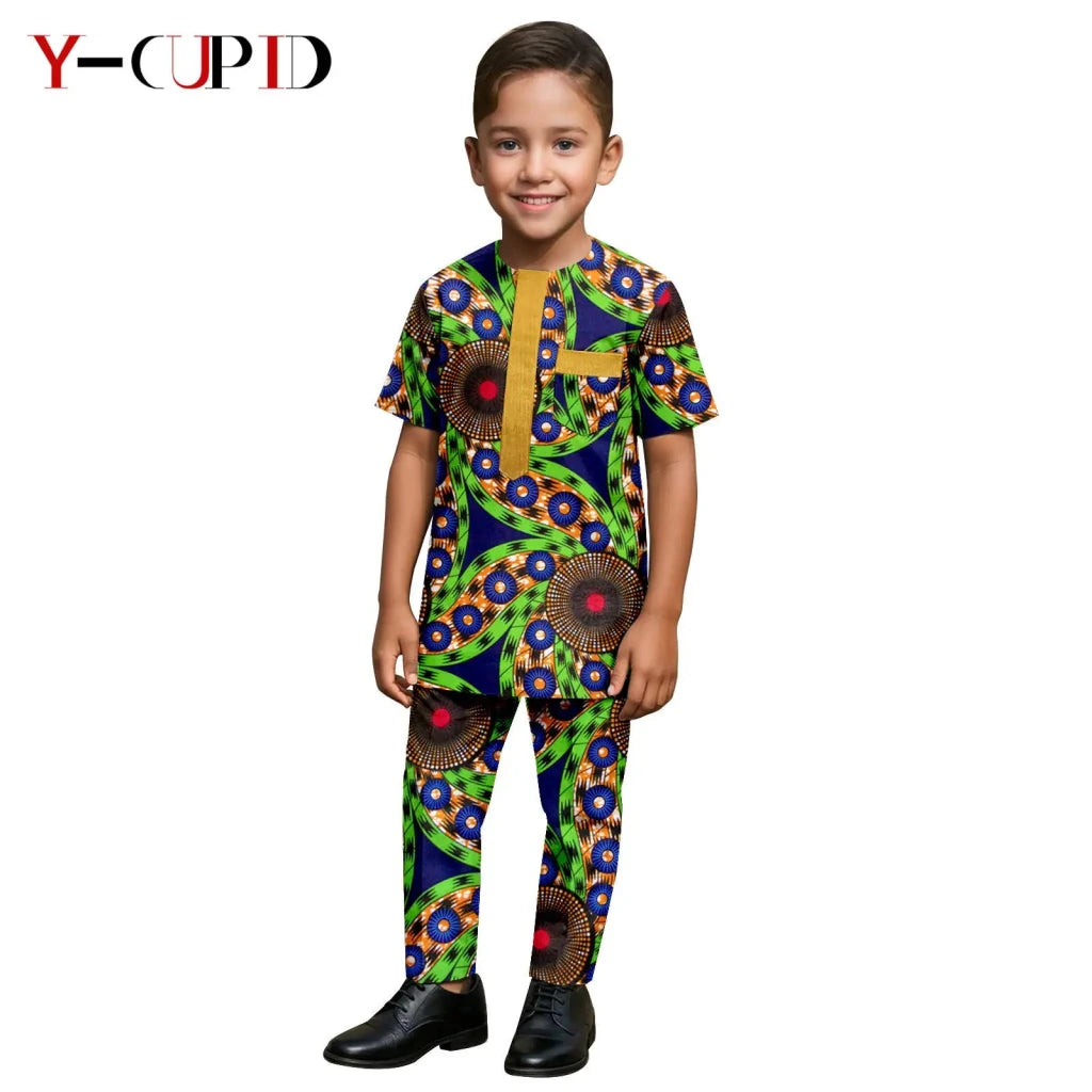 African Kids Dashiki Print Silk – Bazin Riche Boys Outfit & Traditional Suit - Free Delivery Worldwide only at Flexi Africa