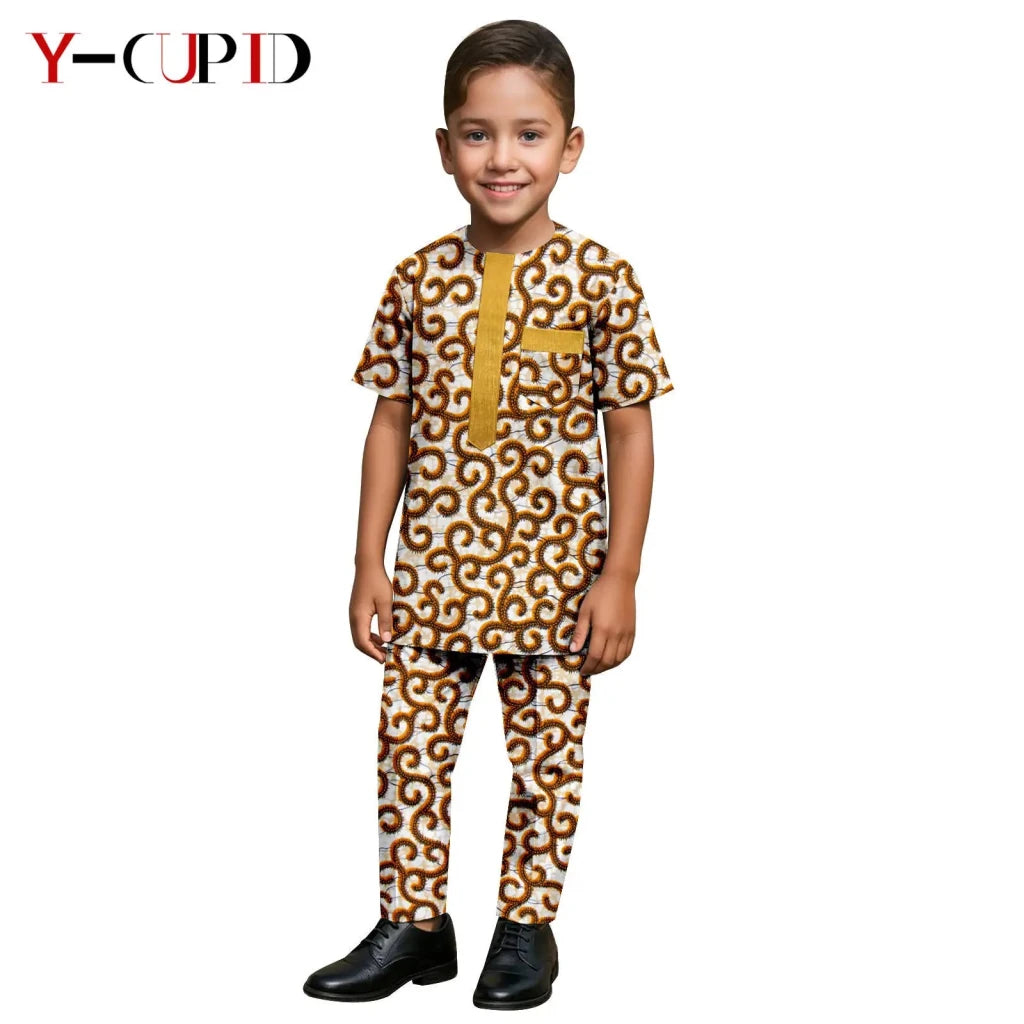 African Kids Dashiki Print Silk – Bazin Riche Boys Outfit & Traditional Suit - Free Delivery Worldwide only at Flexi Africa