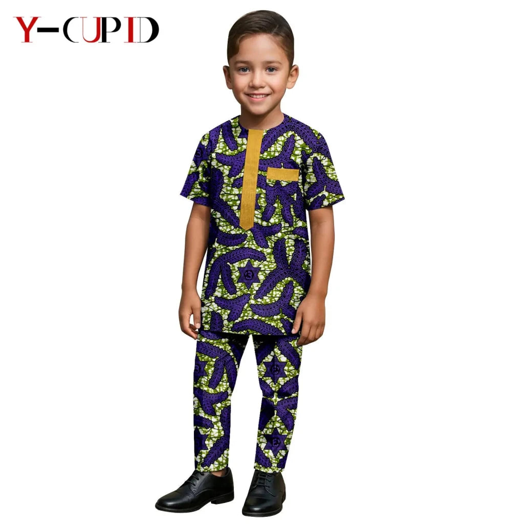 African Kids Dashiki Print Silk – Bazin Riche Boys Outfit & Traditional Suit - Free Delivery Worldwide only at Flexi Africa
