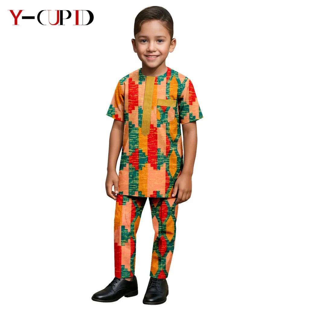 African Kids Dashiki Print Silk – Bazin Riche Boys Outfit & Traditional Suit - Free Delivery Worldwide only at Flexi Africa