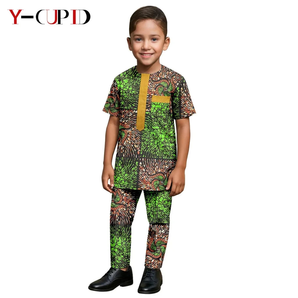 African Kids Dashiki Print Silk – Bazin Riche Boys Outfit & Traditional Suit - Free Delivery Worldwide only at Flexi Africa