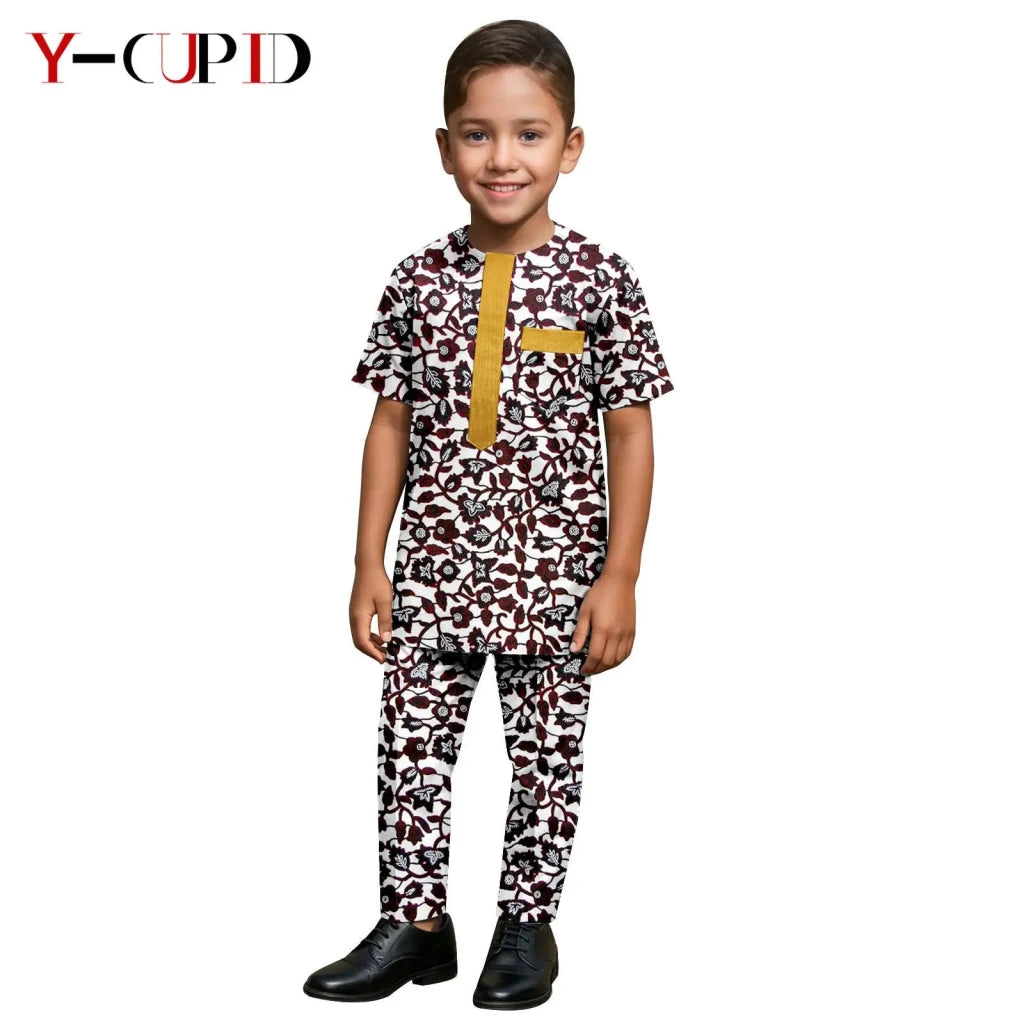 African Kids Dashiki Print Silk – Bazin Riche Boys Outfit & Traditional Suit - Free Delivery Worldwide only at Flexi Africa
