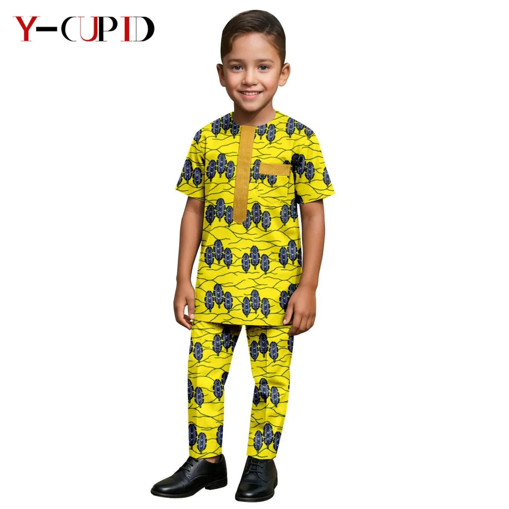 African Kids Dashiki Print Silk – Bazin Riche Boys Outfit & Traditional Suit - Free Delivery Worldwide only at Flexi Africa