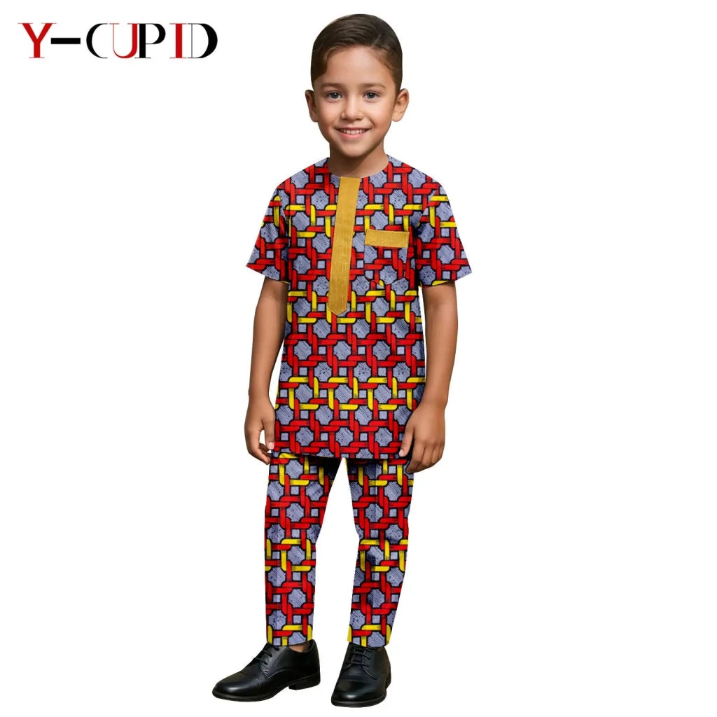 African Kids Dashiki Print Silk – Bazin Riche Boys Outfit & Traditional Suit - Free Delivery Worldwide only at Flexi Africa