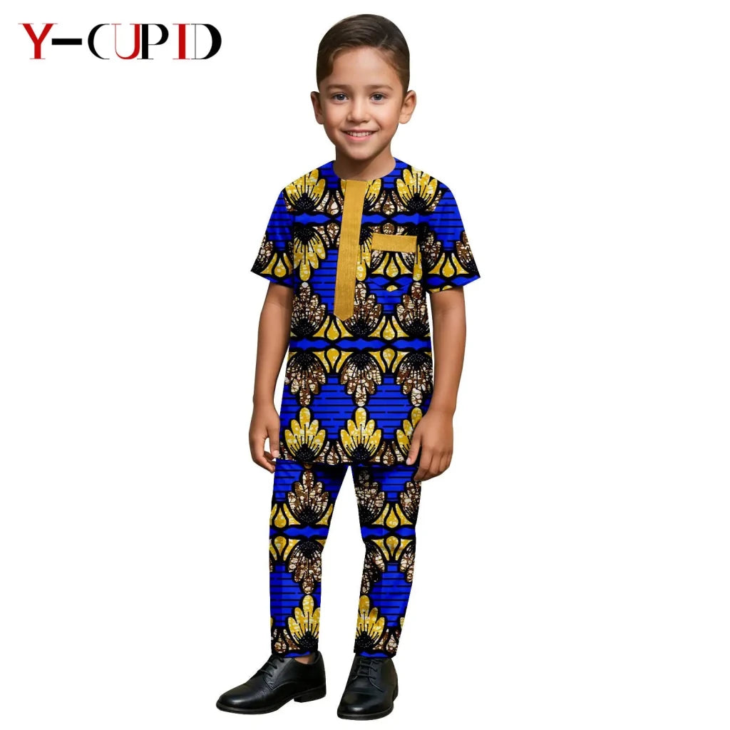 African Kids Dashiki Print Silk – Bazin Riche Boys Outfit & Traditional Suit - Free Delivery Worldwide only at Flexi Africa