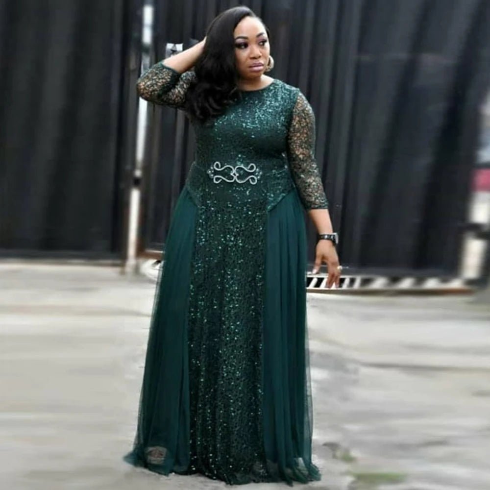 African Lace Chiffon Dresses For Women Plus Size Ankara Dashiki Maxi Robe Dubai Turkey Sequin Abaya 2023 Wedding Party Dress - Flexi Africa - Flexi Africa offers Free Delivery Worldwide - Vibrant African traditional clothing showcasing bold prints and intricate designs