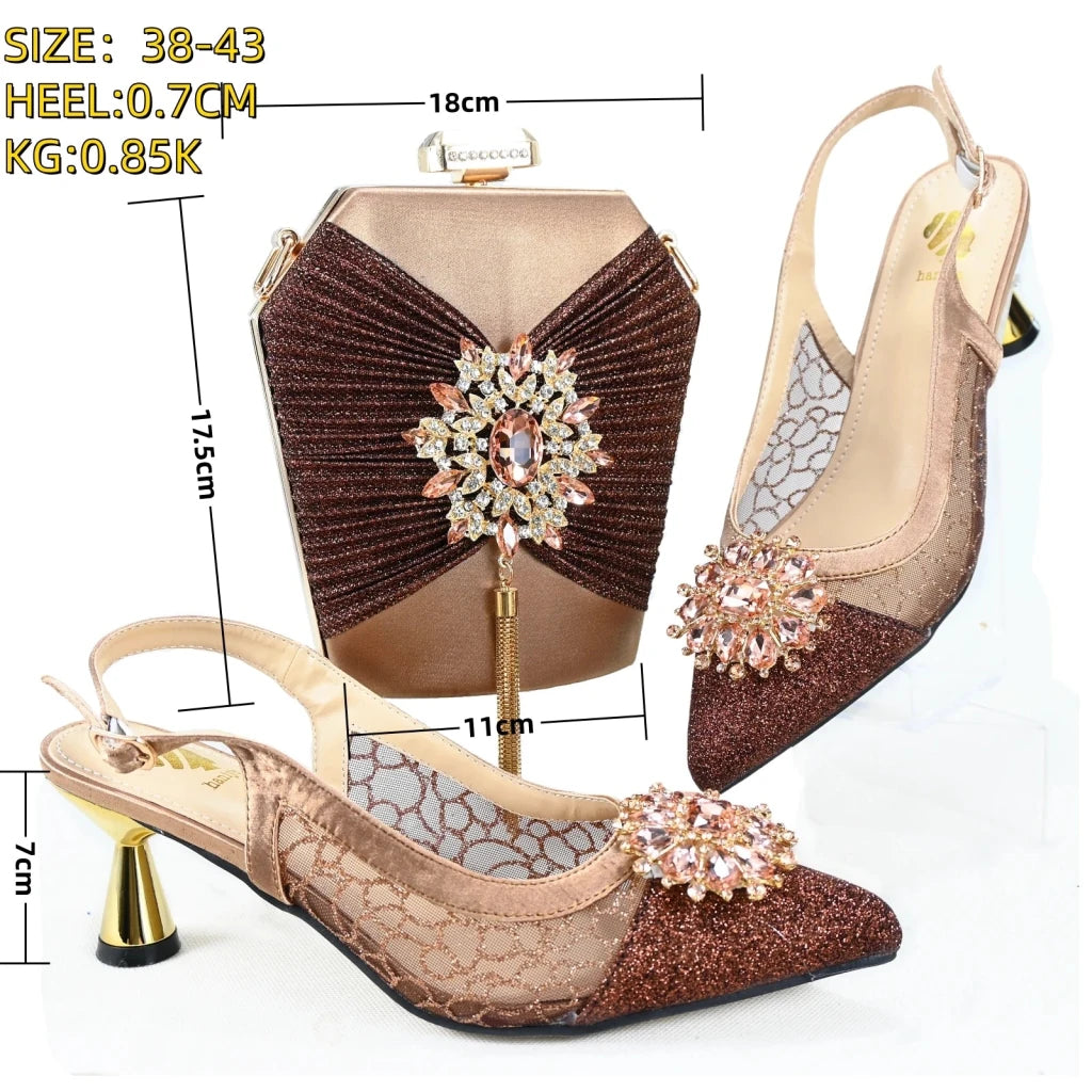 African Ladies Peep-Toe Heels & Bag Set – Coffee Party Shoes - Free Delivery Worldwide only at Flexi Africa