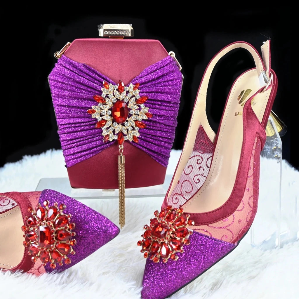 African Ladies Peep-Toe Heels & Bag Set – Coffee Party Shoes - Free Delivery Worldwide only at Flexi Africa