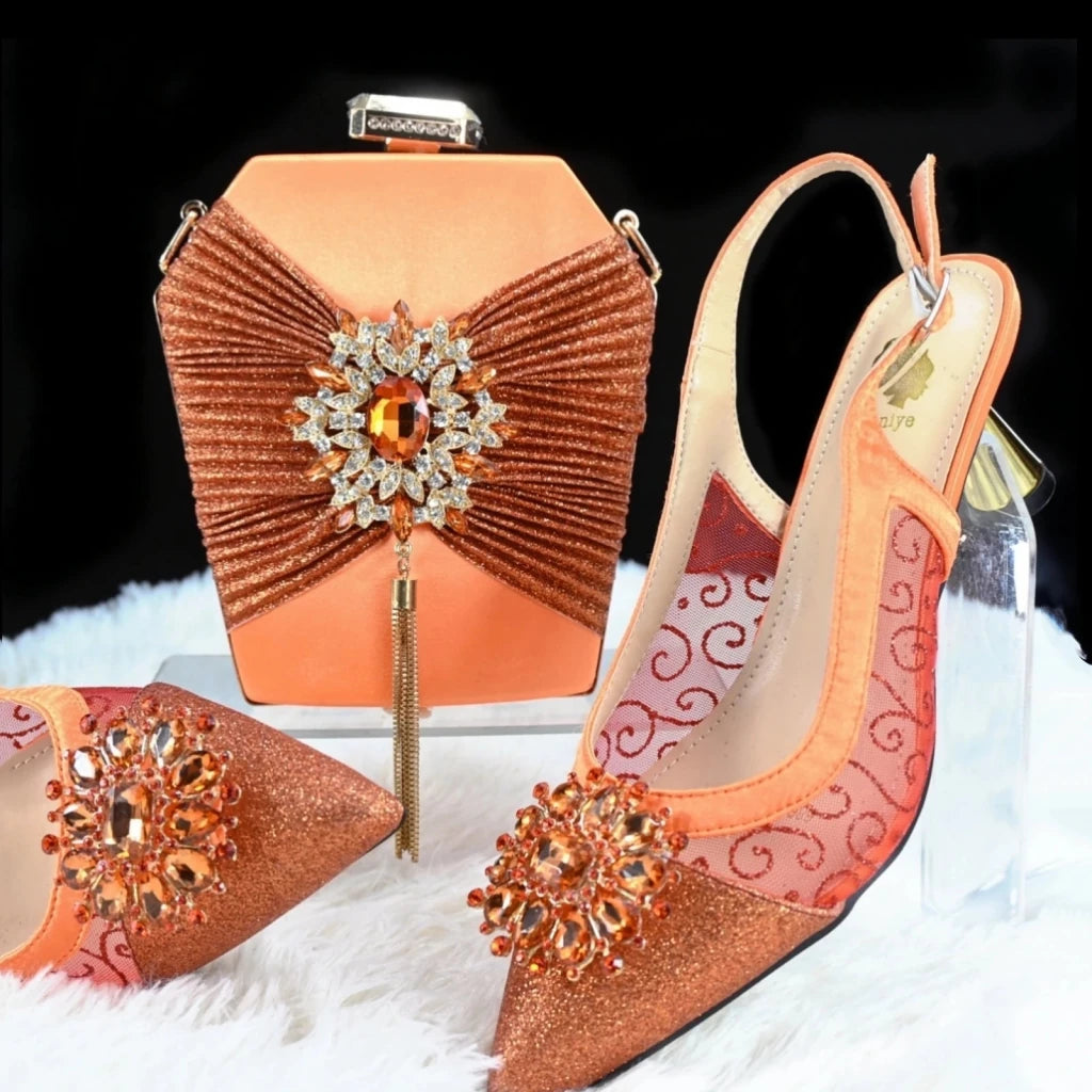 African Ladies Peep-Toe Heels & Bag Set – Coffee Party Shoes - Free Delivery Worldwide only at Flexi Africa