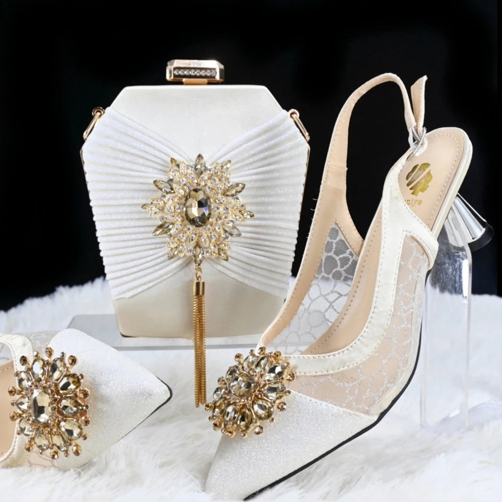 African Ladies Peep-Toe Heels & Bag Set – Coffee Party Shoes - Free Delivery Worldwide only at Flexi Africa