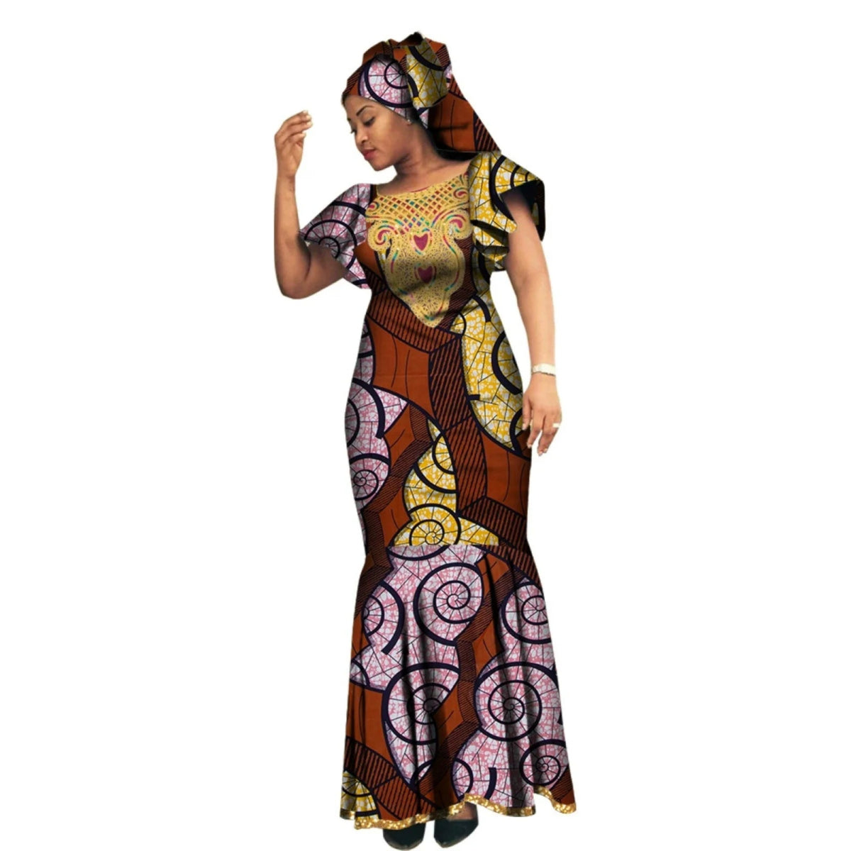 African Luxury Ankara Gown – Stylish Bodycon Maxi Dress for Party, Wedding, and Formal Events - Free Delivery Worldwide