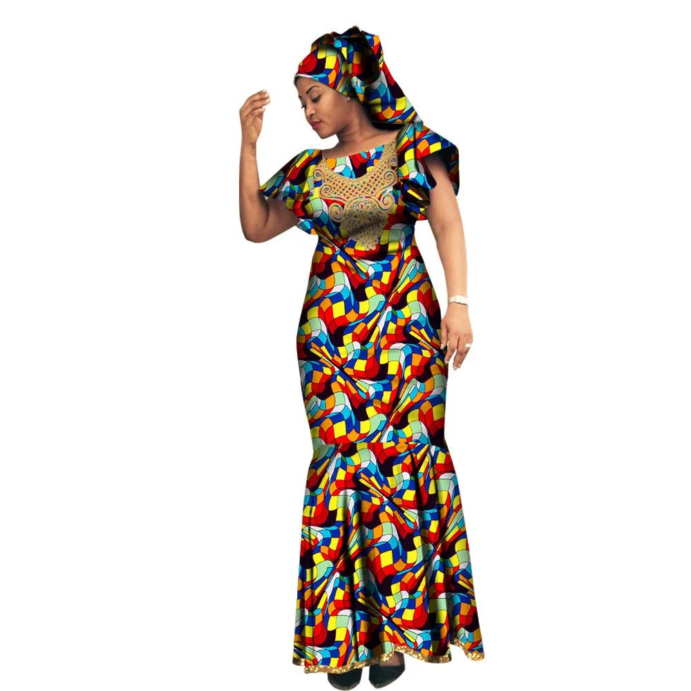 African Luxury Ankara Gown – Stylish Bodycon Maxi Dress for Party, Wedding, and Formal Events - Free Delivery Worldwide