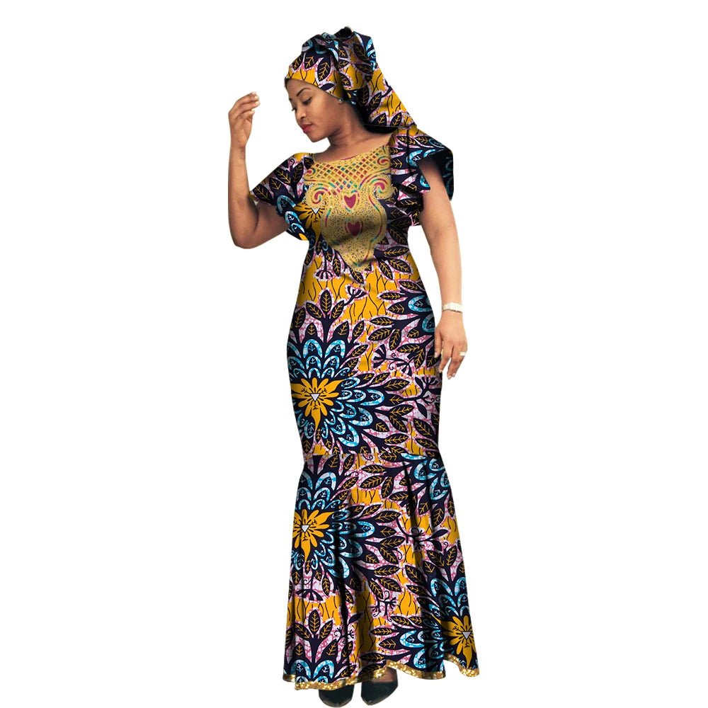 African Luxury Ankara Gown – Stylish Bodycon Maxi Dress for Party, Wedding, and Formal Events - Free Delivery Worldwide only at Flexi Africa