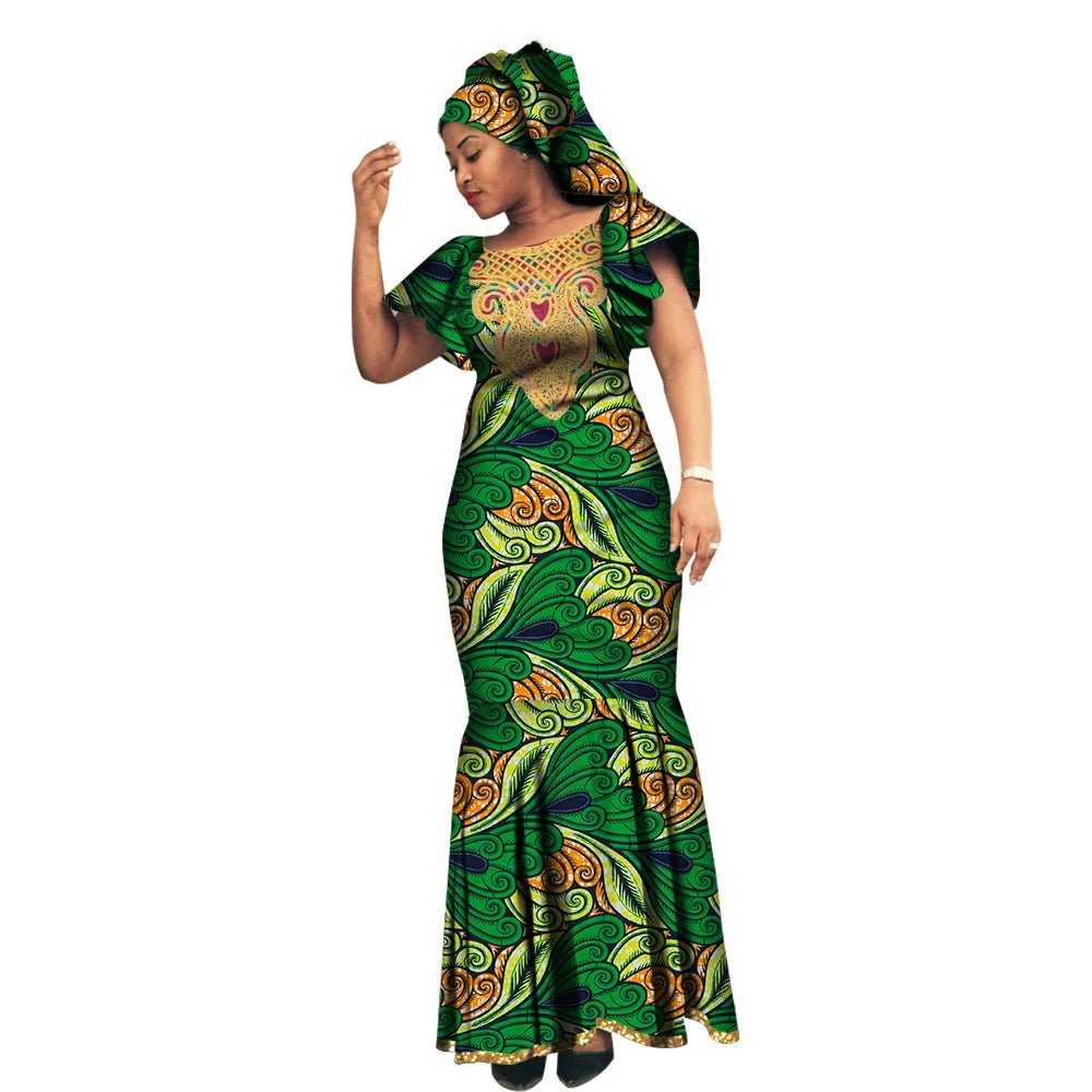 ankara bodycon dress Bintarealwax African Women's Bodycon Dress Off Shoulder Ruffle Elasticated Ankara Dresses African Print Strentch Long Sleeve Party Dresses Wy10863,
