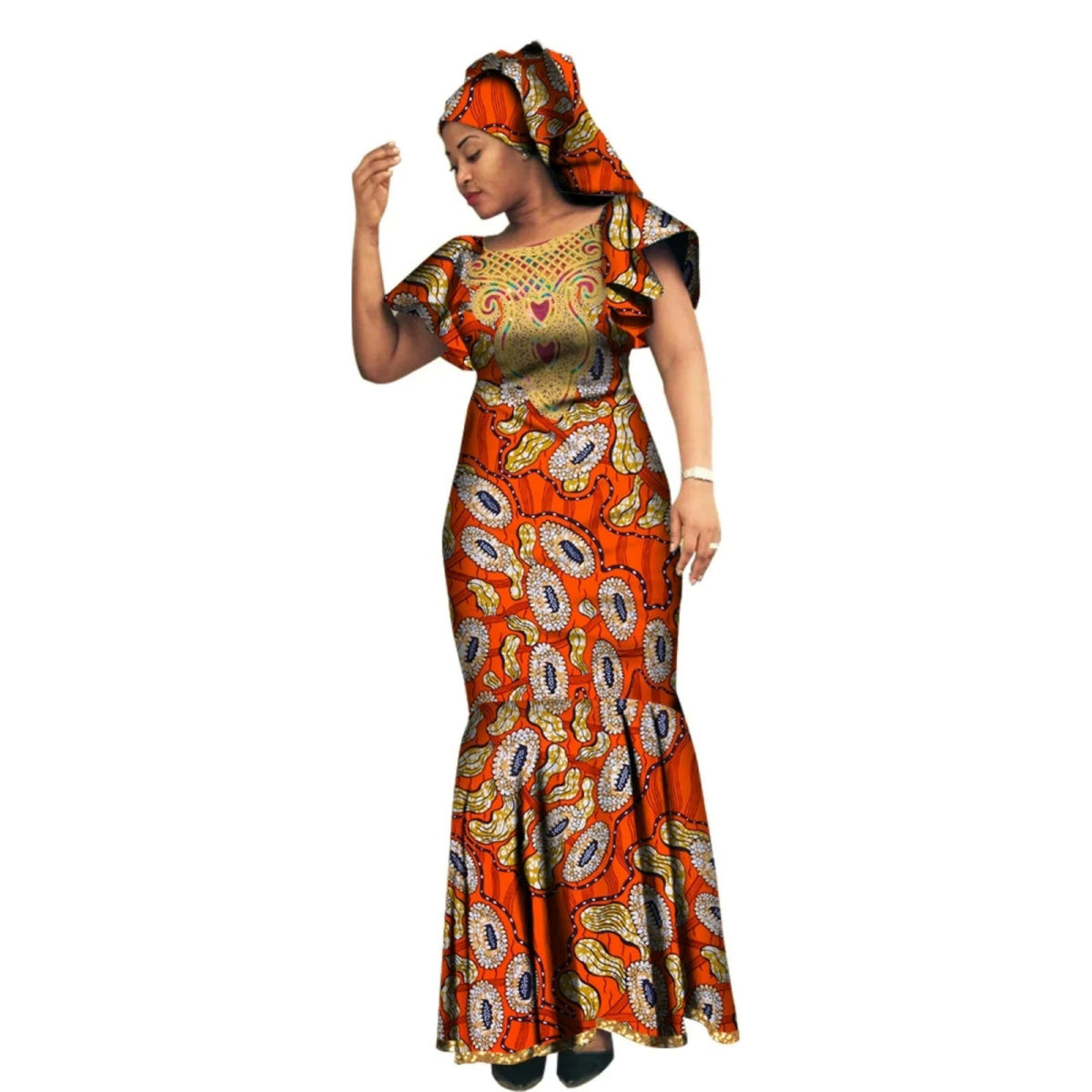 African Luxury Ankara Gown – Stylish Bodycon Maxi Dress for Party, Wedding, and Formal Events - Free Delivery Worldwide
