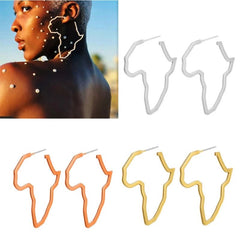 African Map Statement Earrings: Bold, Gold Colored Ornaments Traditional Ethnic Designs - Flexi Africa www.flexiafrica.com