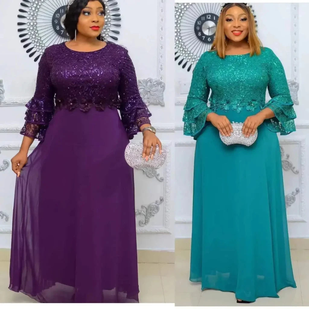 African Maxi Dress for Women (L–3XL) – Elegant Solid Color Long Dress - Free Delivery Worldwide only at Flexi Africa